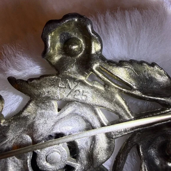 Little Nemo Flower Bunch Amber Rhinestone Bouquet LN/25 Vintage Silver Tone - Picture 8 of 12